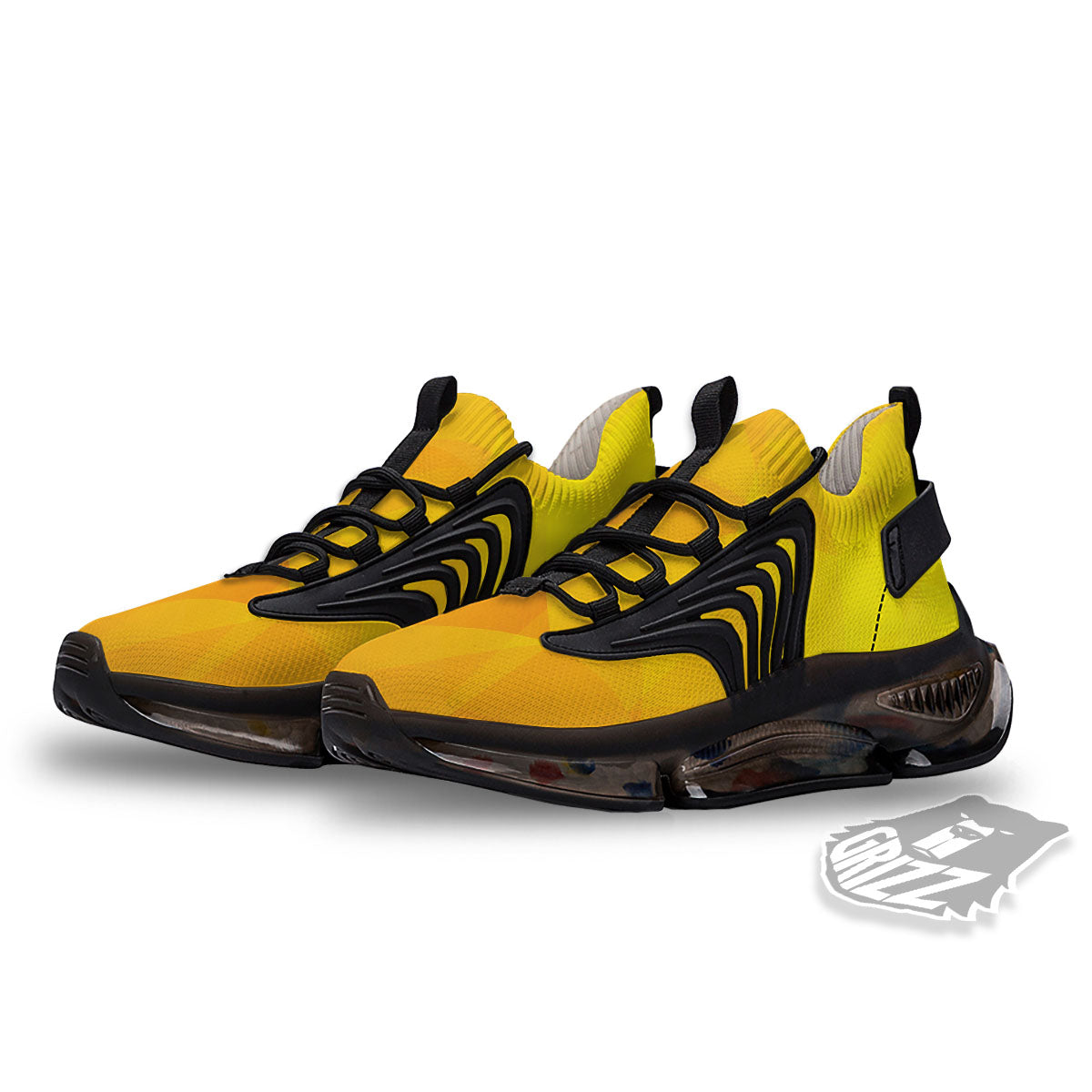 Geometric Polygonal Yellow Print Black Gym Shoes-grizzshop