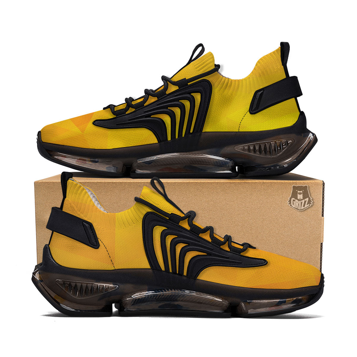 Geometric Polygonal Yellow Print Black Gym Shoes-grizzshop