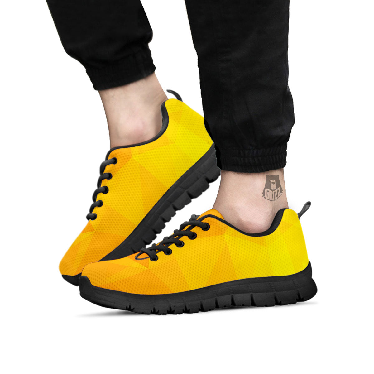 Geometric Polygonal Yellow Print Black Sneaker-grizzshop