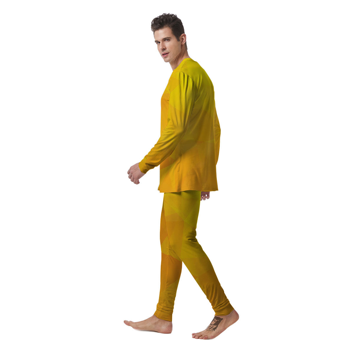 Geometric Polygonal Yellow Print Men's Pajamas-grizzshop