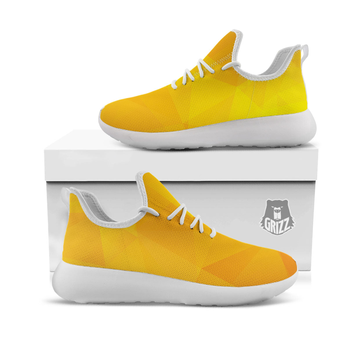 Geometric Polygonal Yellow Print White Athletic Shoes-grizzshop