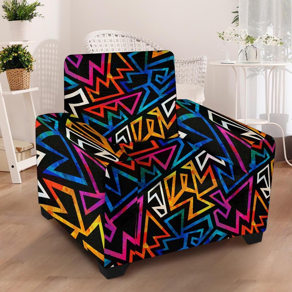 Geometric Print Armchair Cover-grizzshop