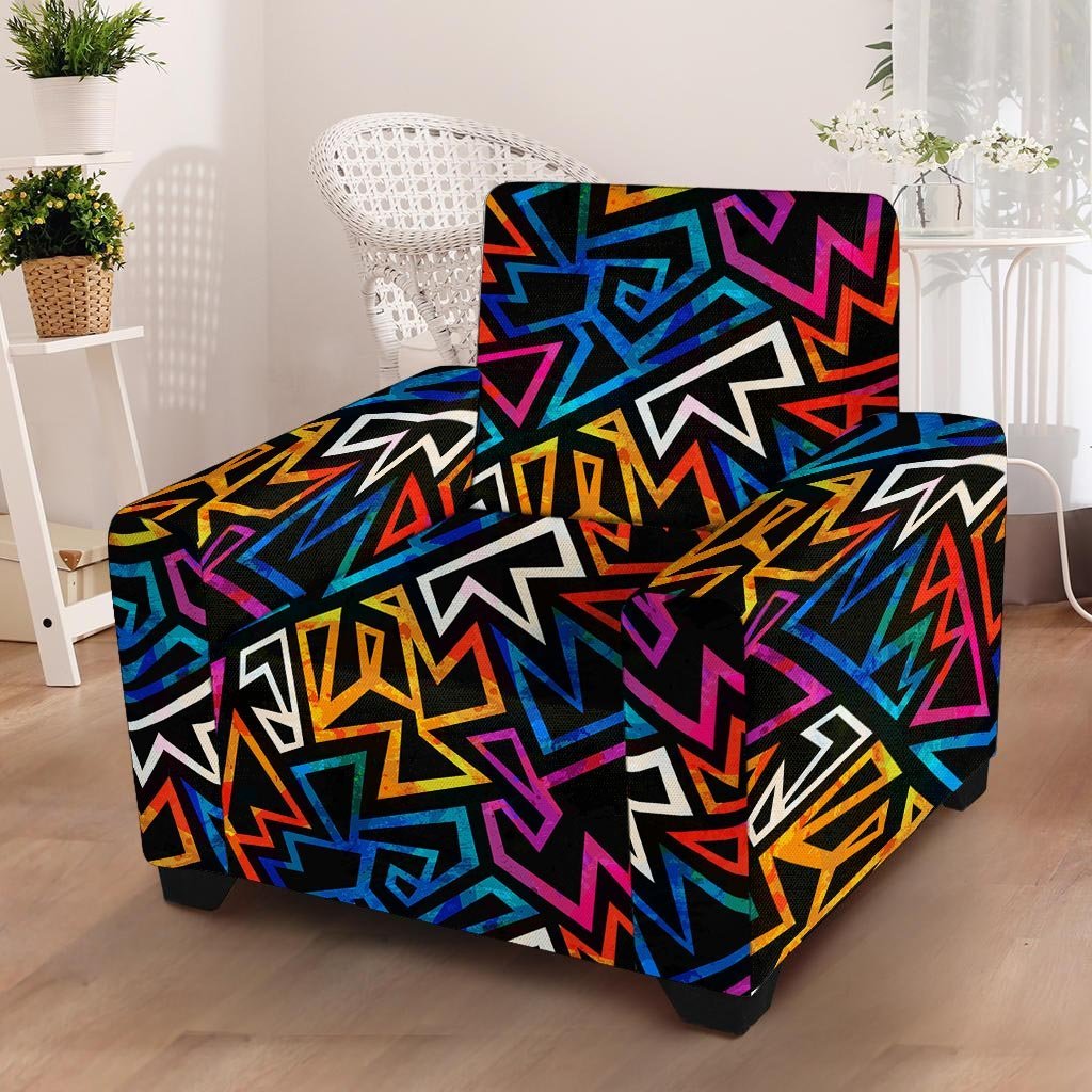 Geometric Print Armchair Cover-grizzshop