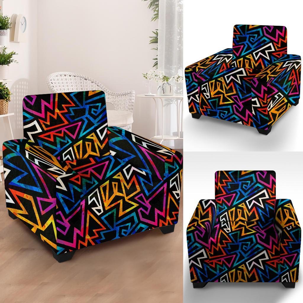 Geometric Print Armchair Cover-grizzshop