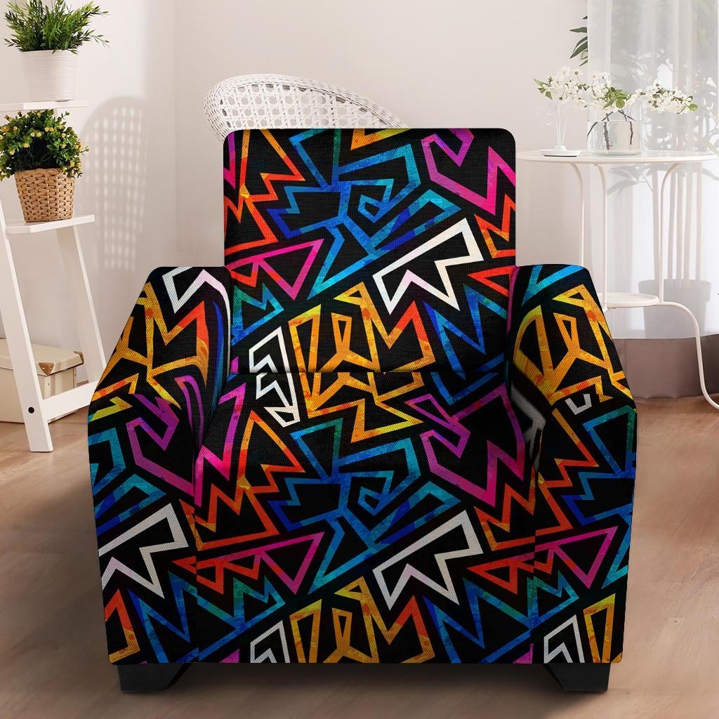 Geometric Print Armchair Cover-grizzshop