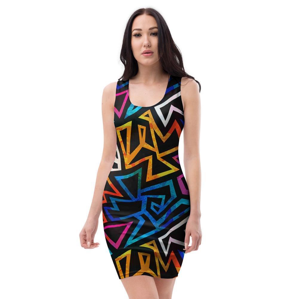 Geometric Print Bodycon Dress-grizzshop