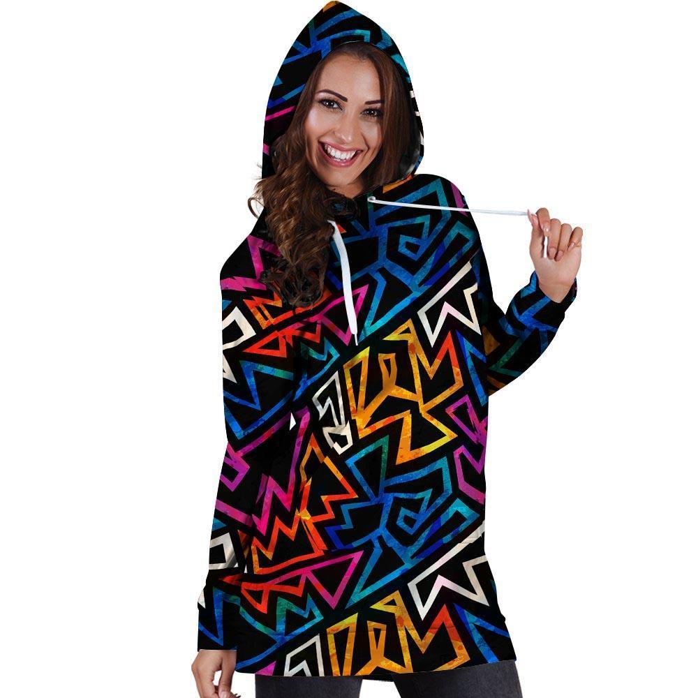 Geometric Print Hoodie Dress-grizzshop