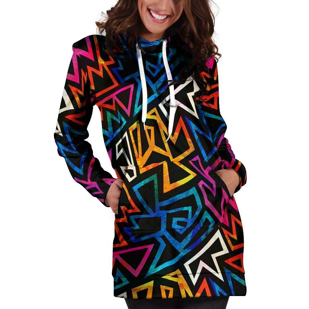 Geometric Print Hoodie Dress-grizzshop