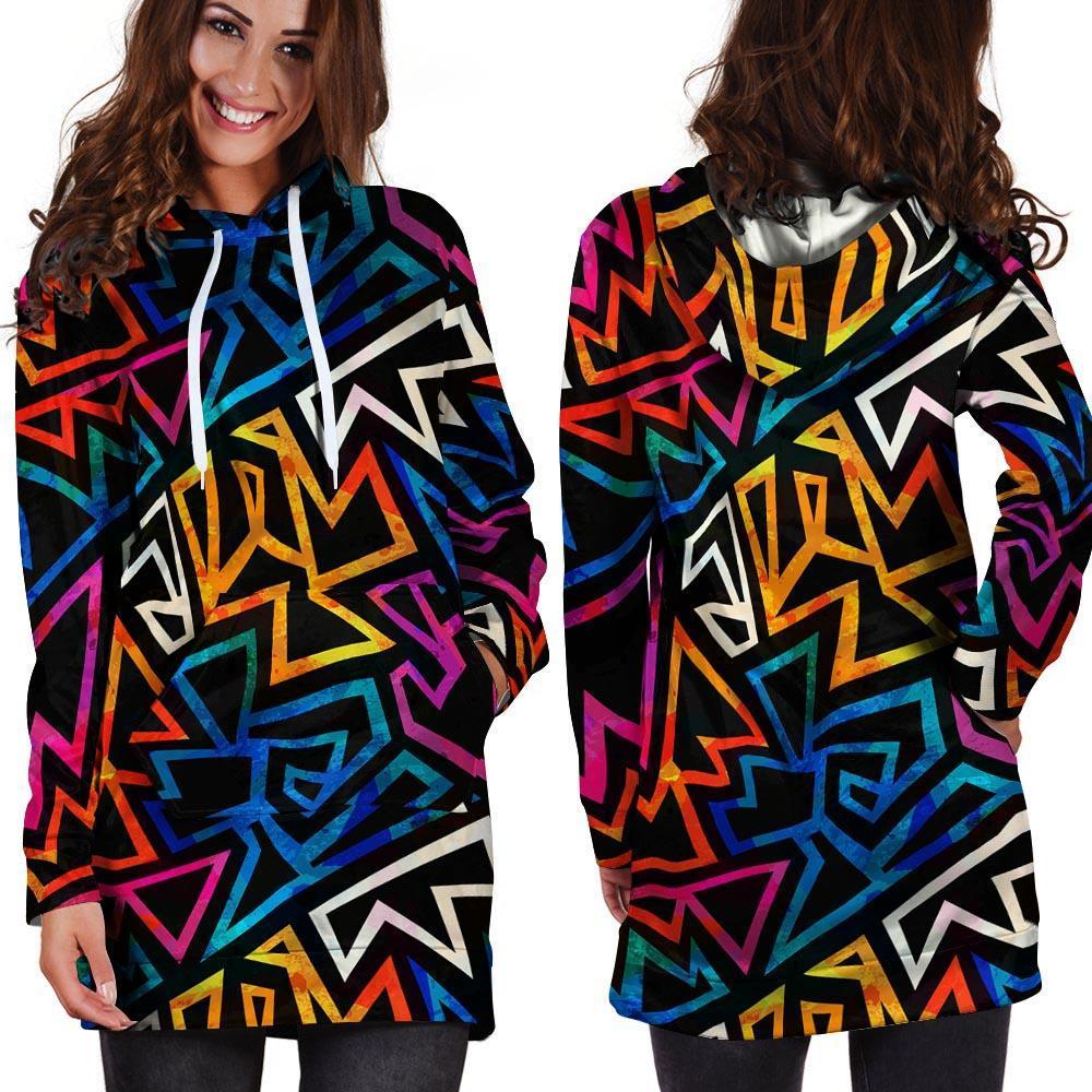 Geometric Print Hoodie Dress-grizzshop