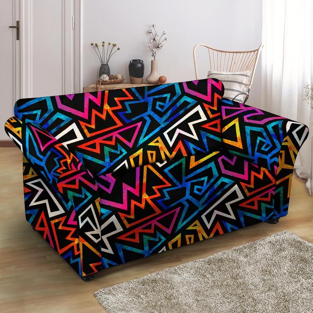 Geometric Print Loveseat Cover-grizzshop