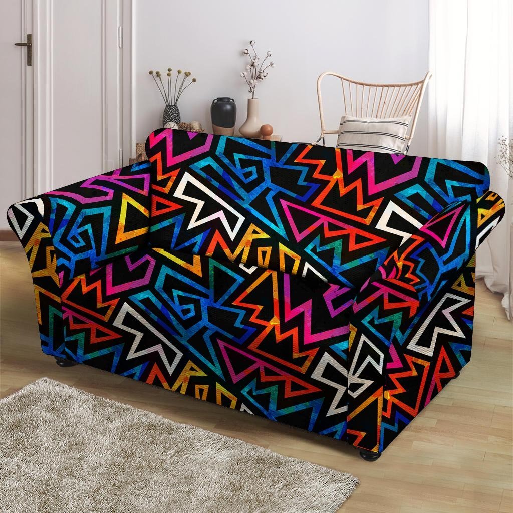 Geometric Print Loveseat Cover-grizzshop