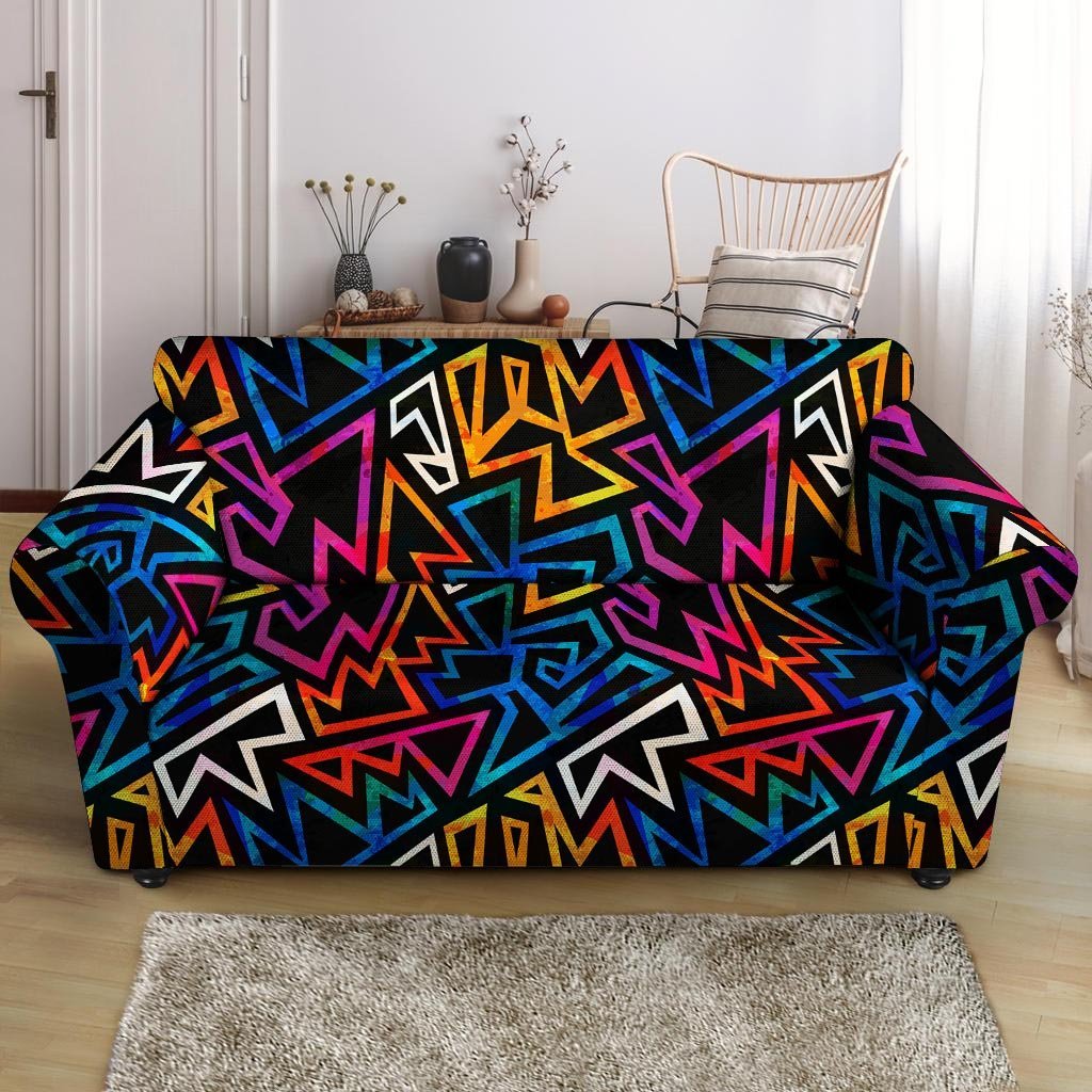 Geometric Print Loveseat Cover-grizzshop