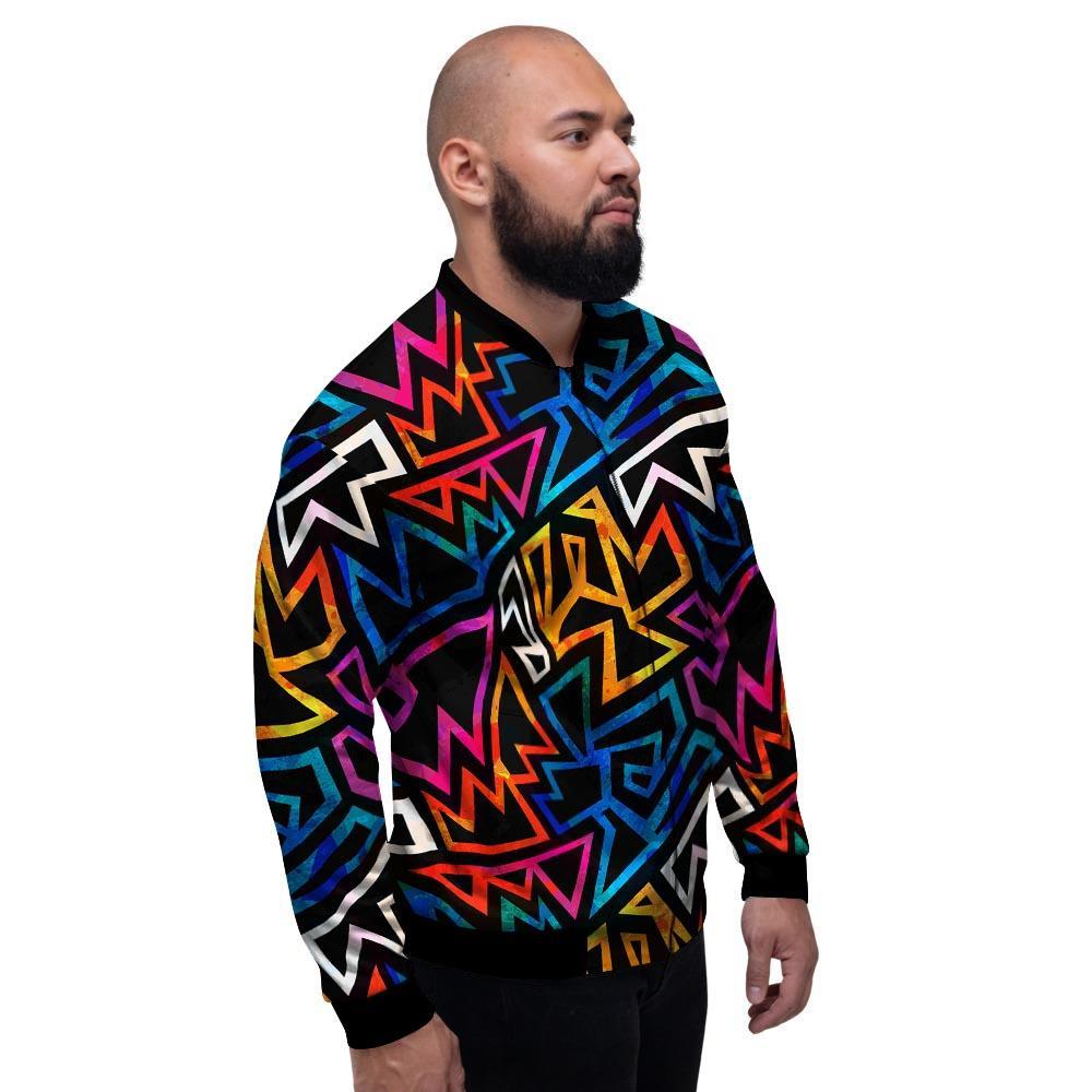 Geometric Print Men's Bomber Jacket-grizzshop