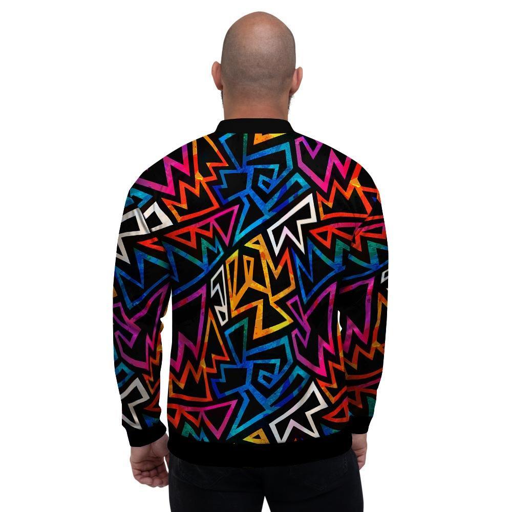 Geometric Print Men's Bomber Jacket-grizzshop