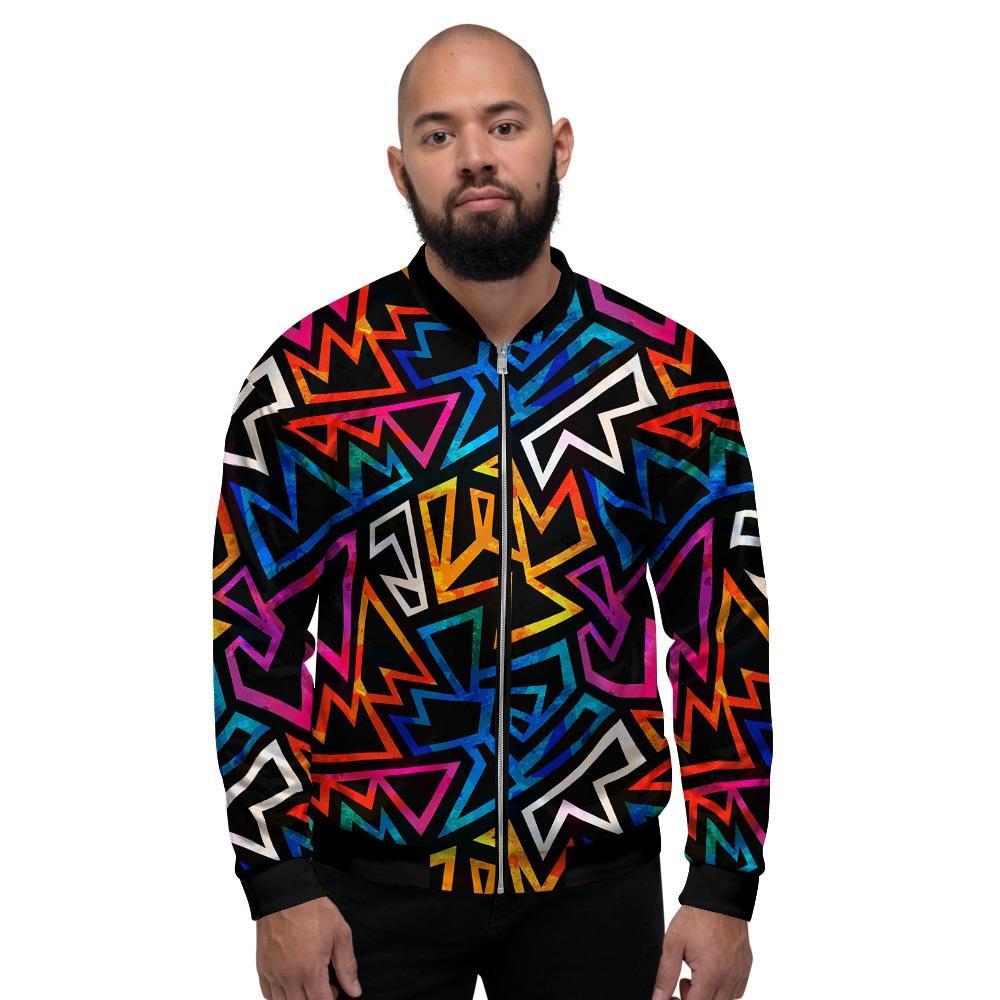 Geometric Print Men's Bomber Jacket-grizzshop