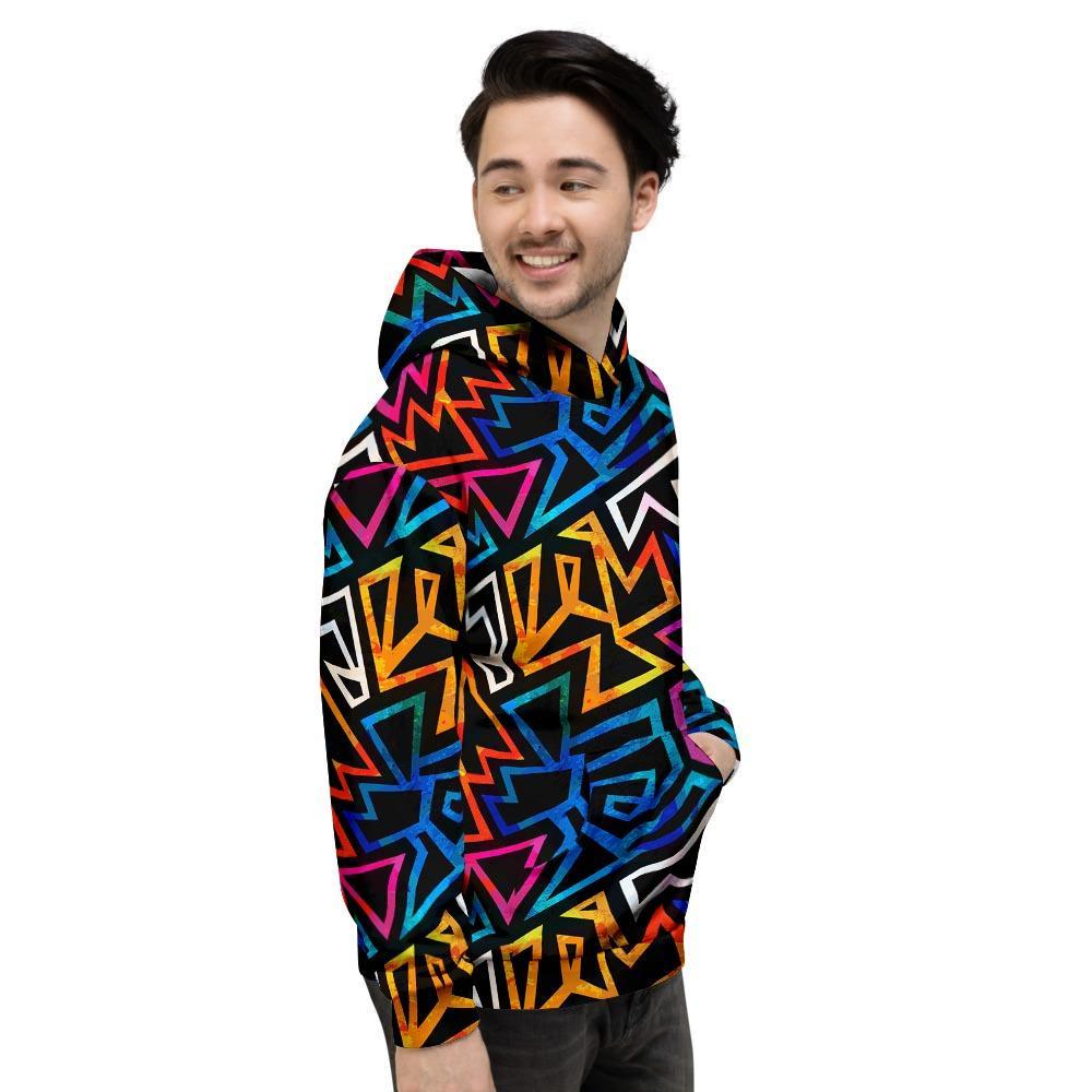 Geometric Print Men's Hoodie-grizzshop