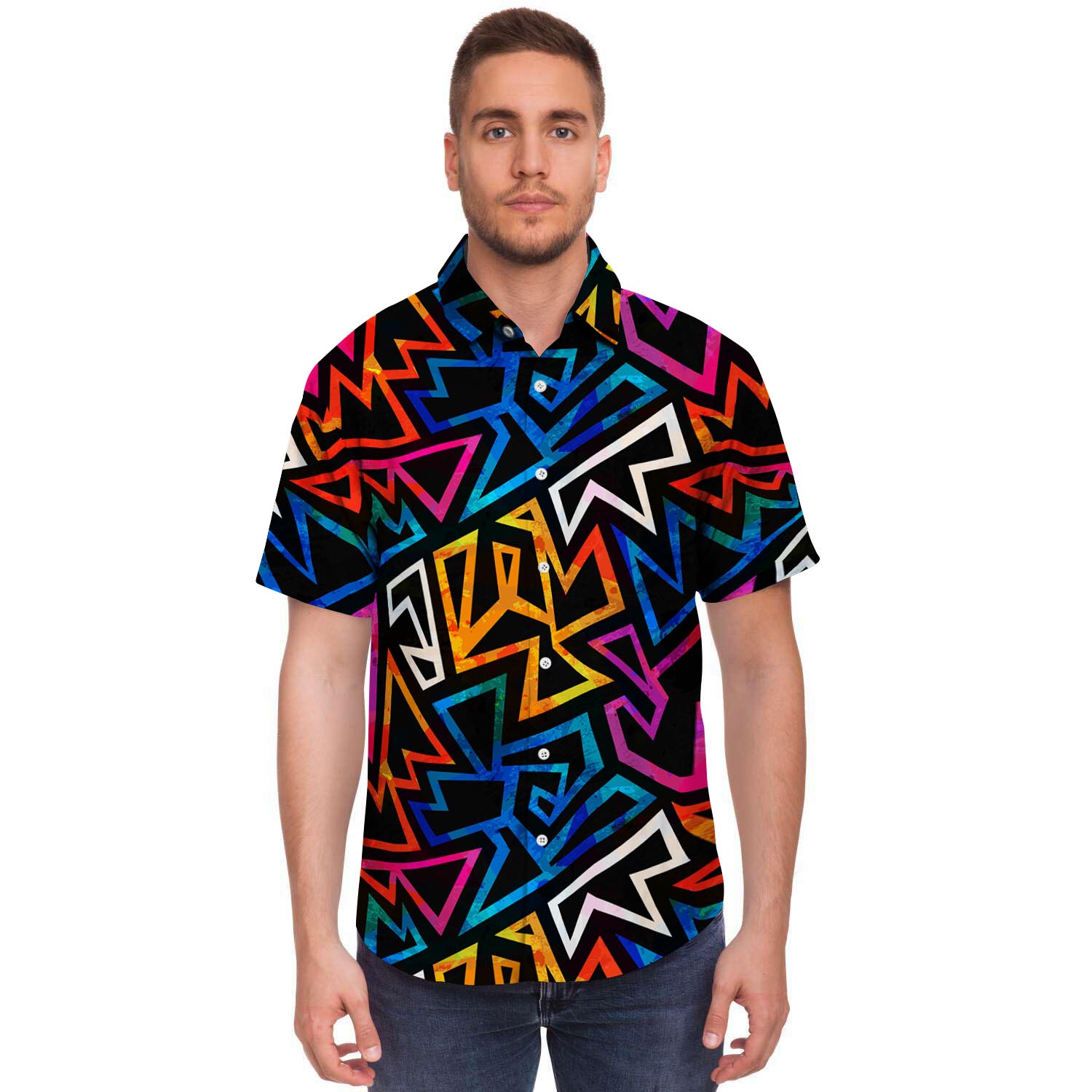 Geometric Print Men's Short Sleeve Shirt-grizzshop