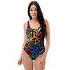 Geometric Print One Piece Swimsuite-grizzshop