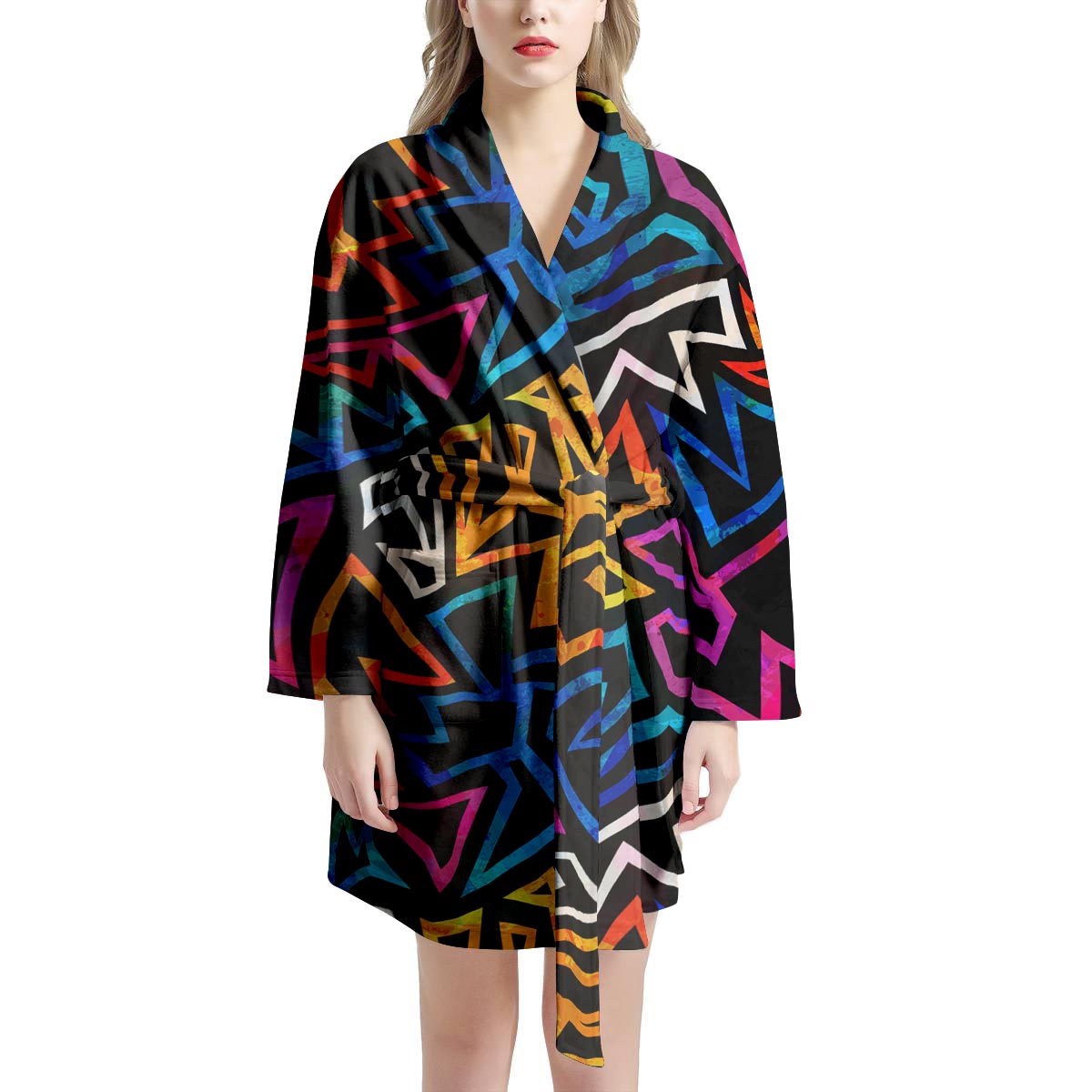 Geometric Print Women's Robe-grizzshop