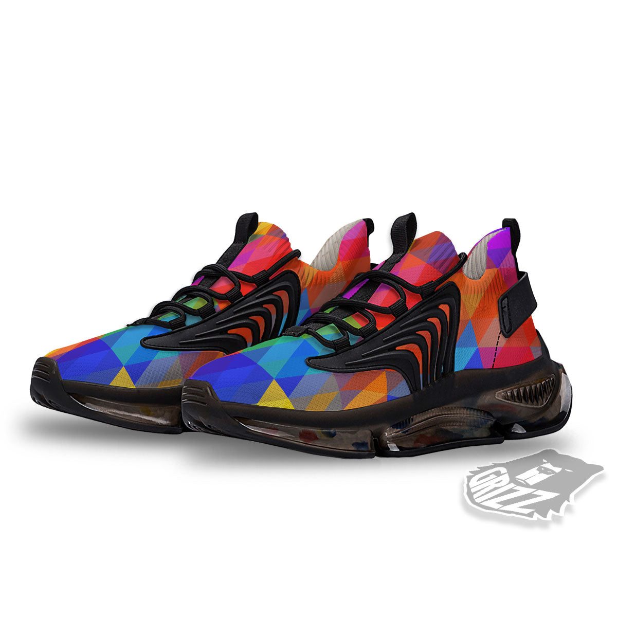 Geometric Rainbow Polygonal Print Black Gym Shoes-grizzshop