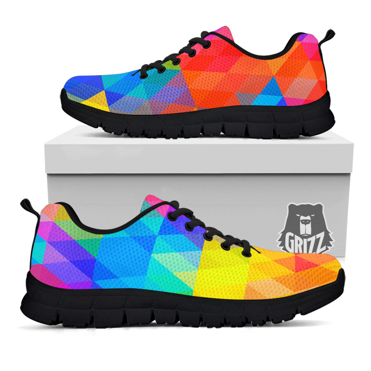 Geometric Rainbow Polygonal Print Black Sneaker-grizzshop