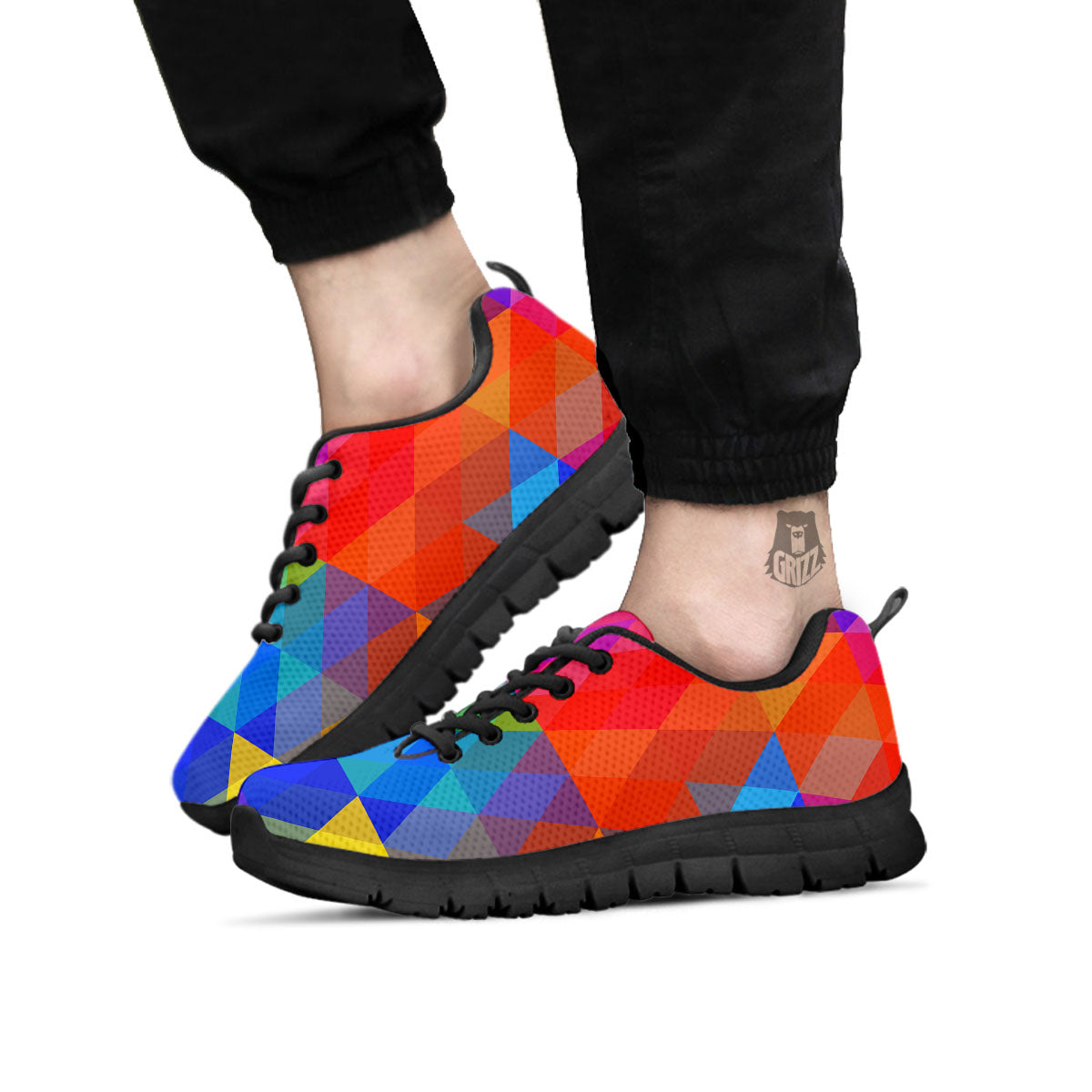 Geometric Rainbow Polygonal Print Black Sneaker-grizzshop