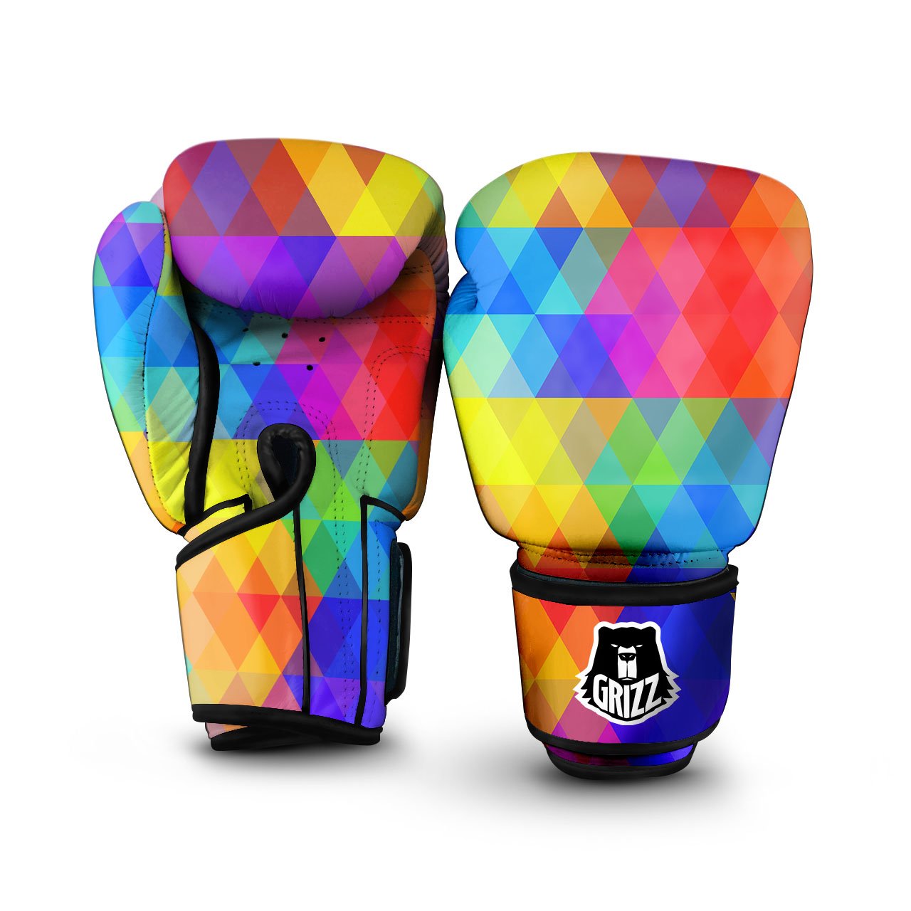 Geometric Rainbow Polygonal Print Boxing Gloves-grizzshop