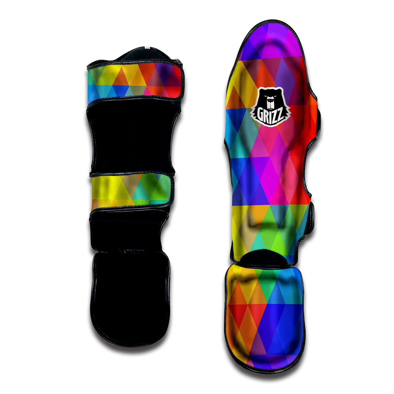 Geometric Rainbow Polygonal Print Muay Thai Shin Guards-grizzshop