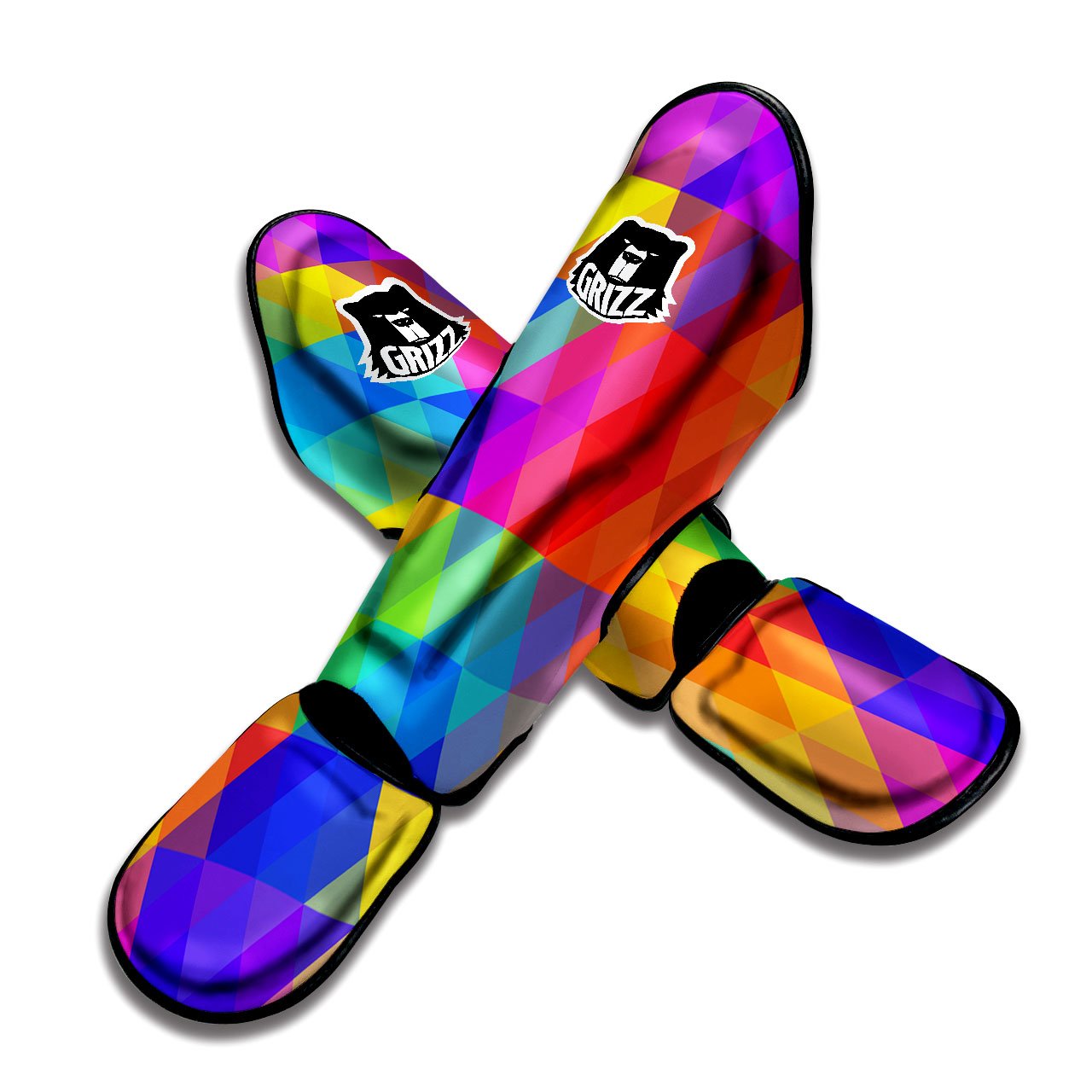 Geometric Rainbow Polygonal Print Muay Thai Shin Guards-grizzshop