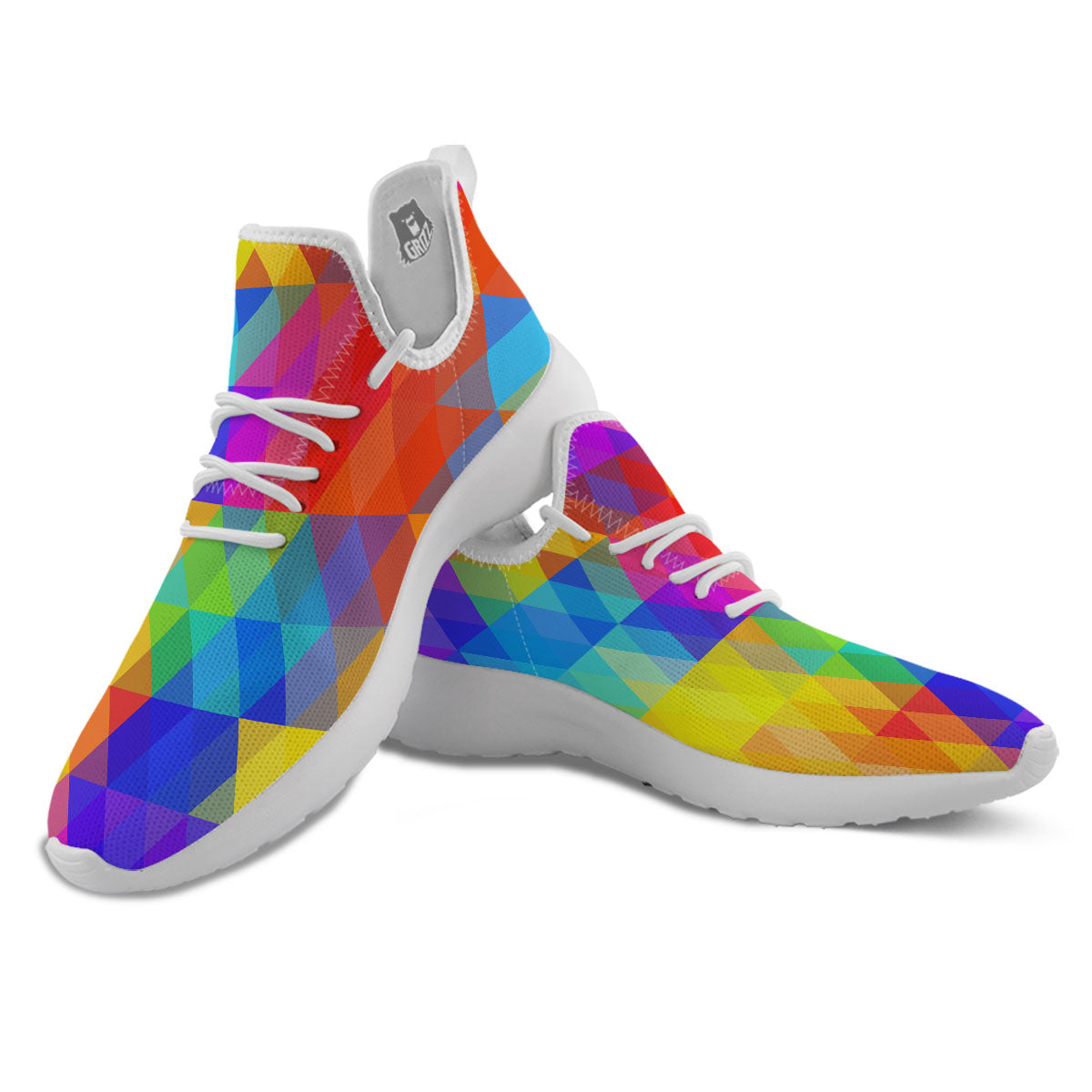 Geometric Rainbow Polygonal Print White Athletic Shoes-grizzshop