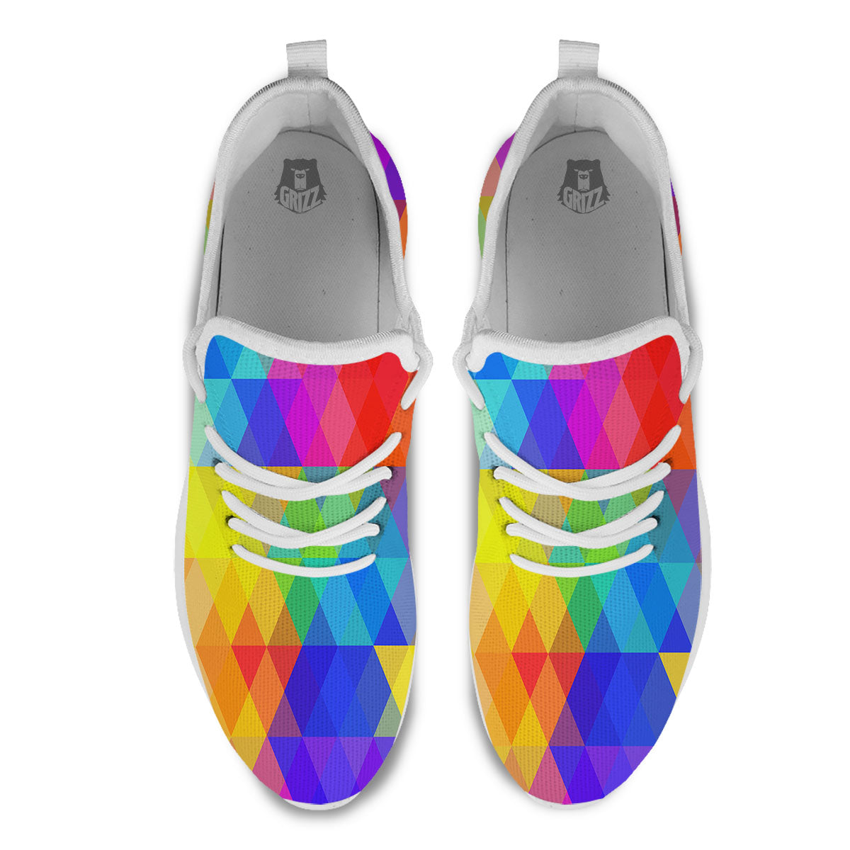 Geometric Rainbow Polygonal Print White Athletic Shoes-grizzshop