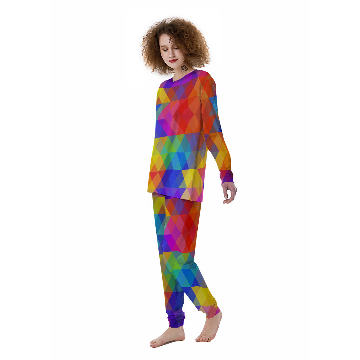 Geometric Rainbow Polygonal Print Women's Pajamas-grizzshop