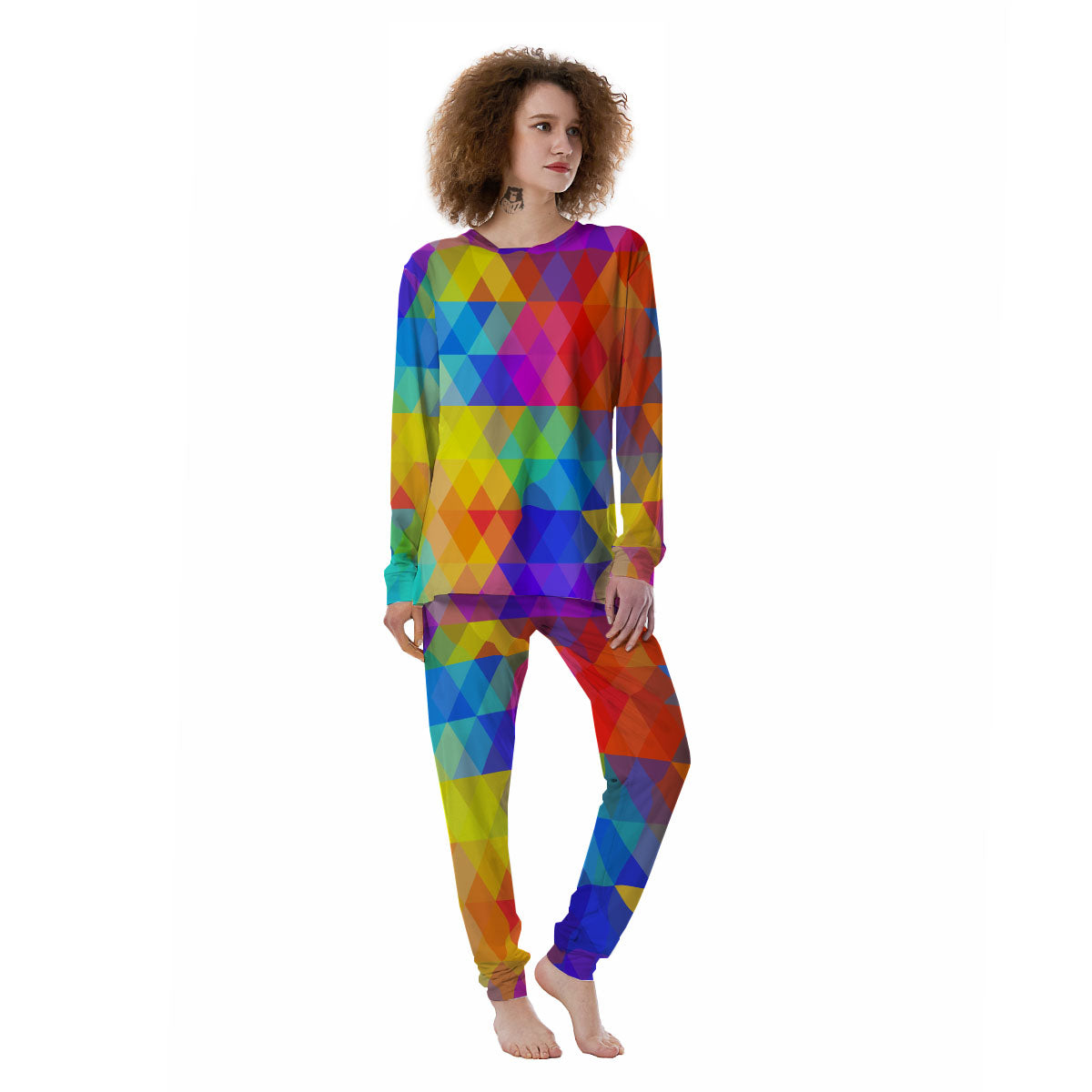 Geometric Rainbow Polygonal Print Women's Pajamas-grizzshop