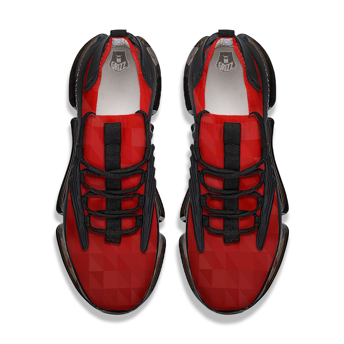 Geometric Red Polygonal Print Black Gym Shoes-grizzshop
