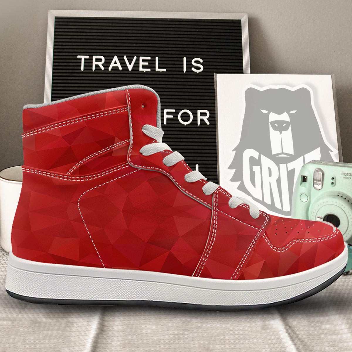 Geometric Red Print Pattern High Top Sneakers-grizzshop