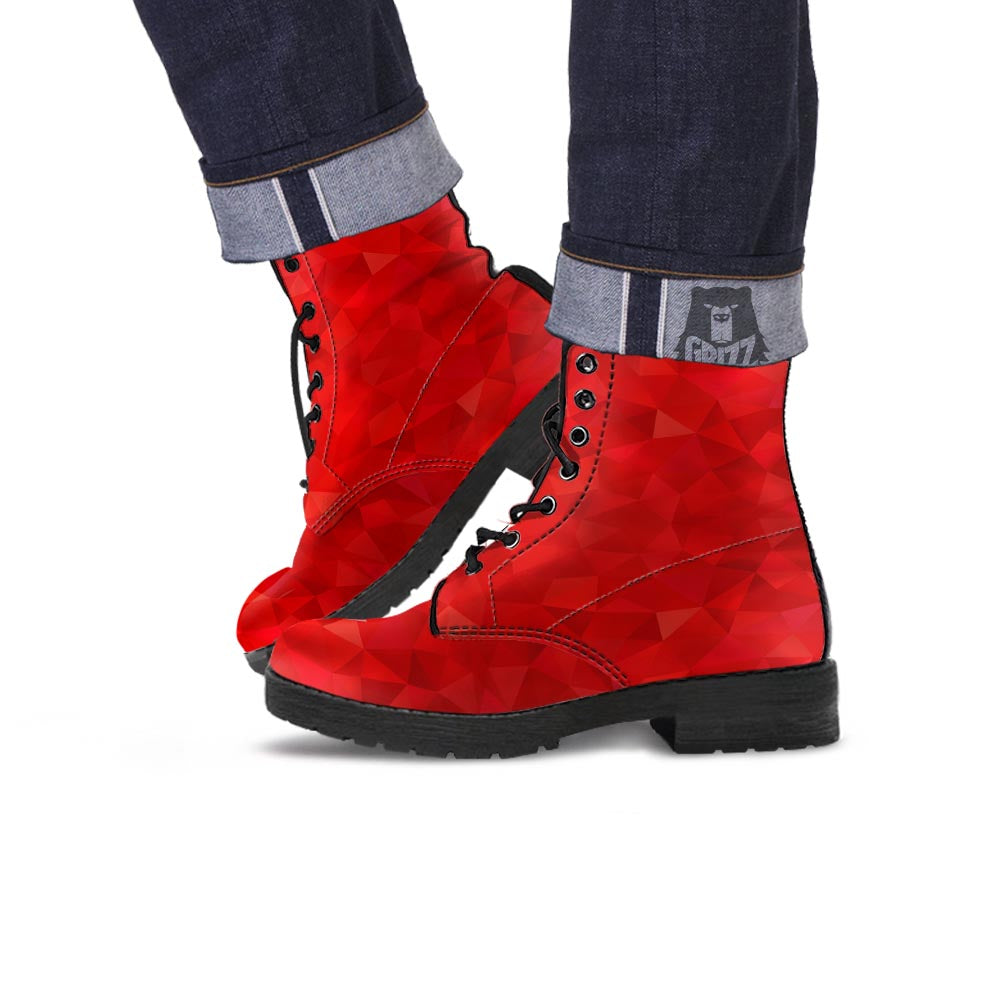 Geometric Red Print Pattern Leather Boots-grizzshop