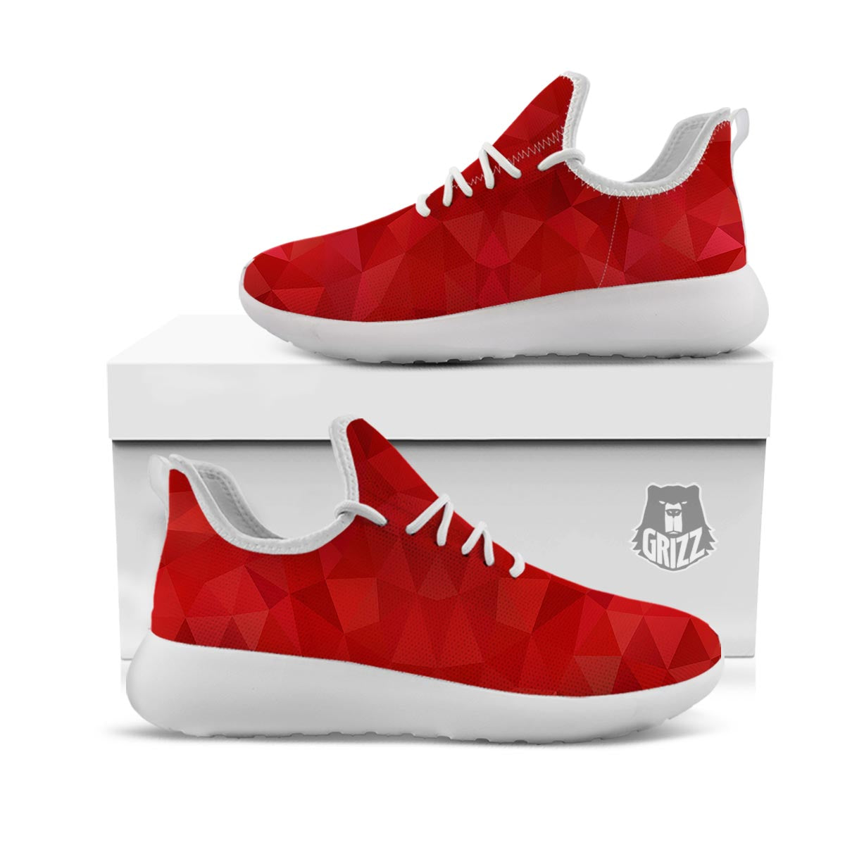 Geometric Red Print Pattern White Athletic Shoes-grizzshop