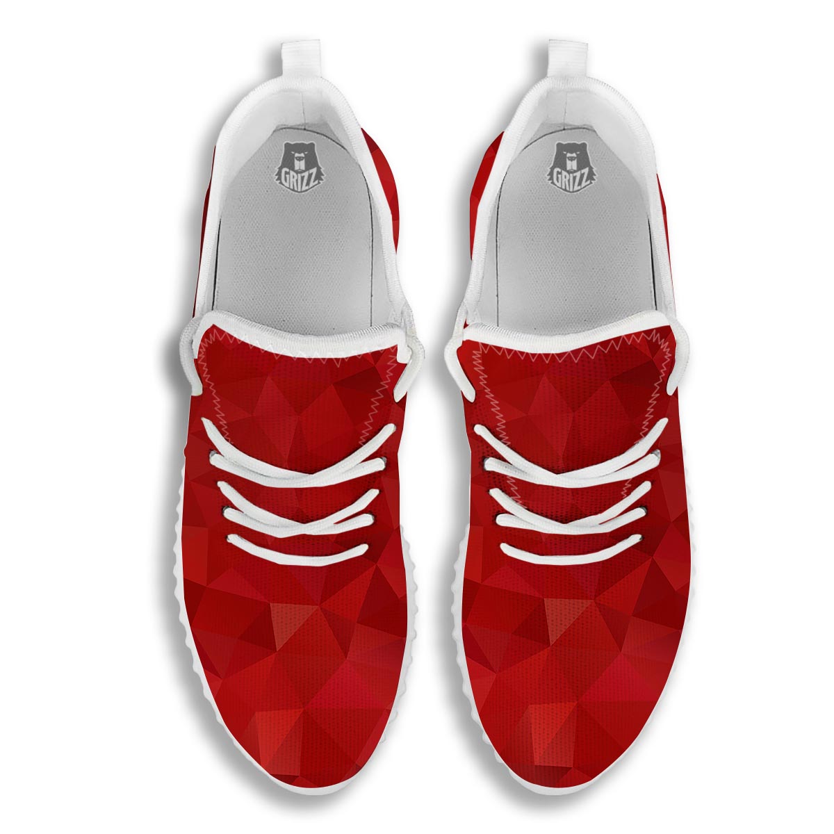 Geometric Red Print Pattern White Walking Shoes-grizzshop