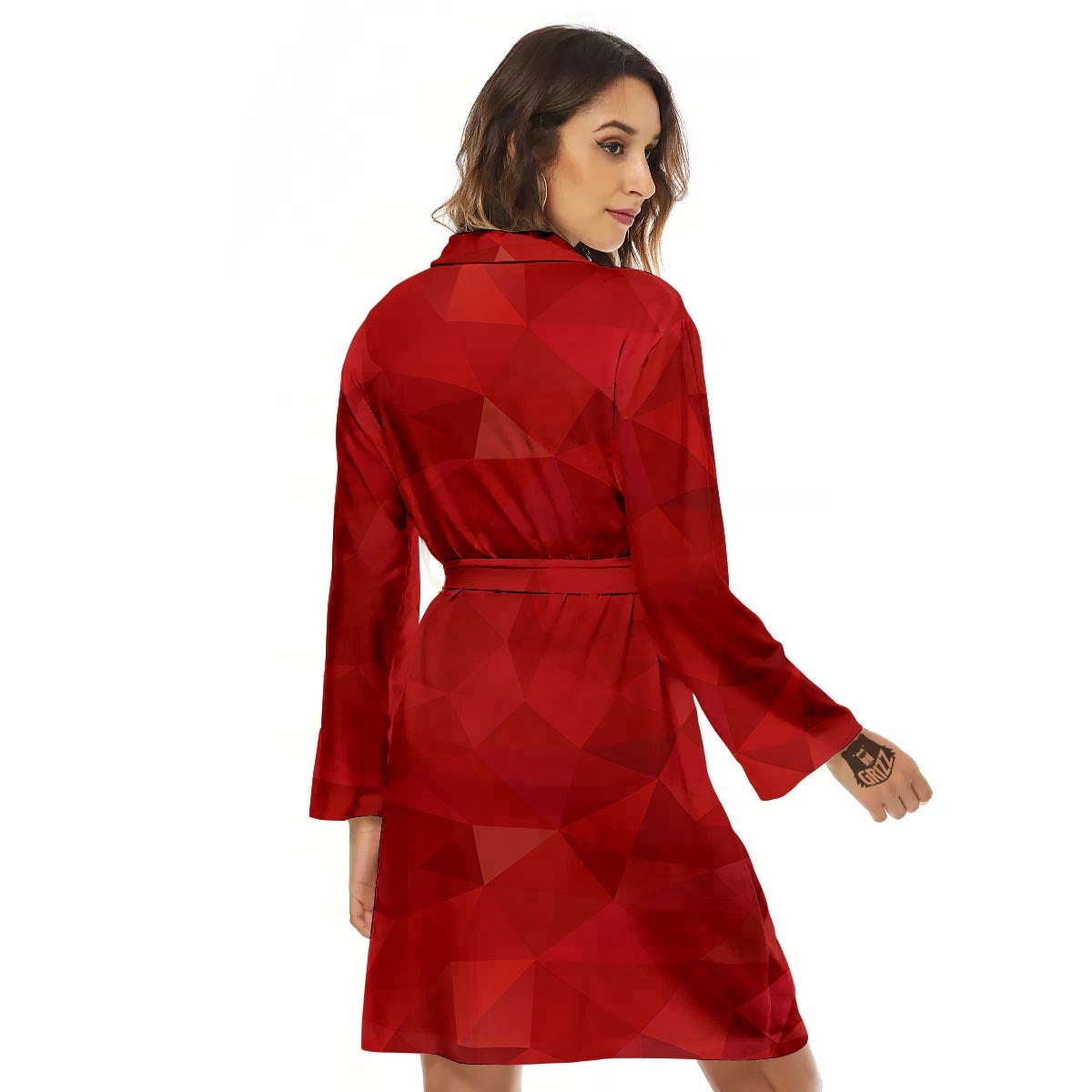 Geometric Red Print Pattern Women's Robe-grizzshop