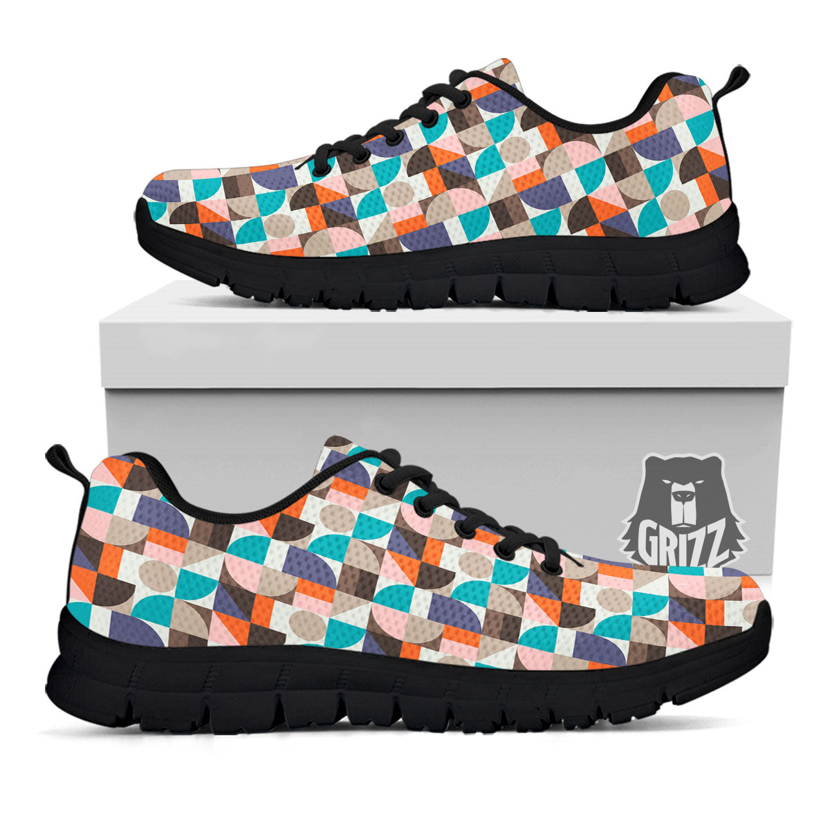 Geometric Shape Pastel Print Pattern Black Sneaker-grizzshop