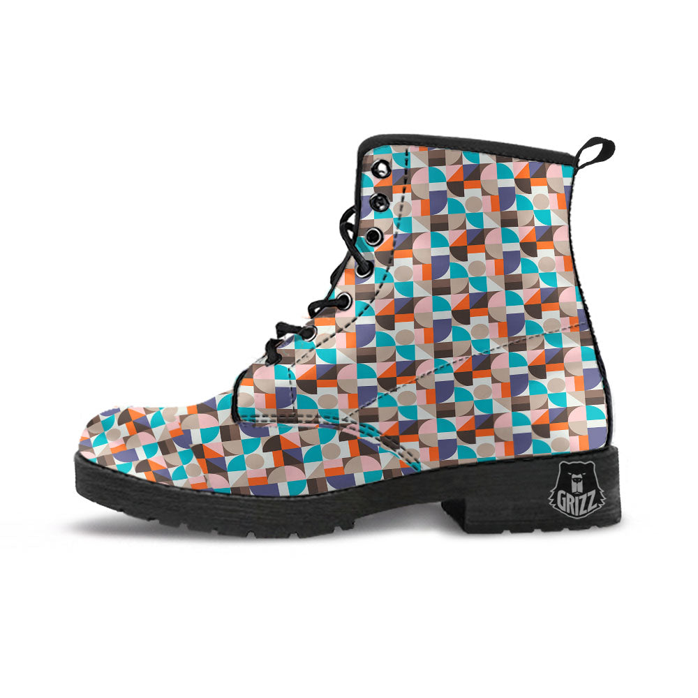 Geometric Shape Pastel Print Pattern Leather Boots-grizzshop