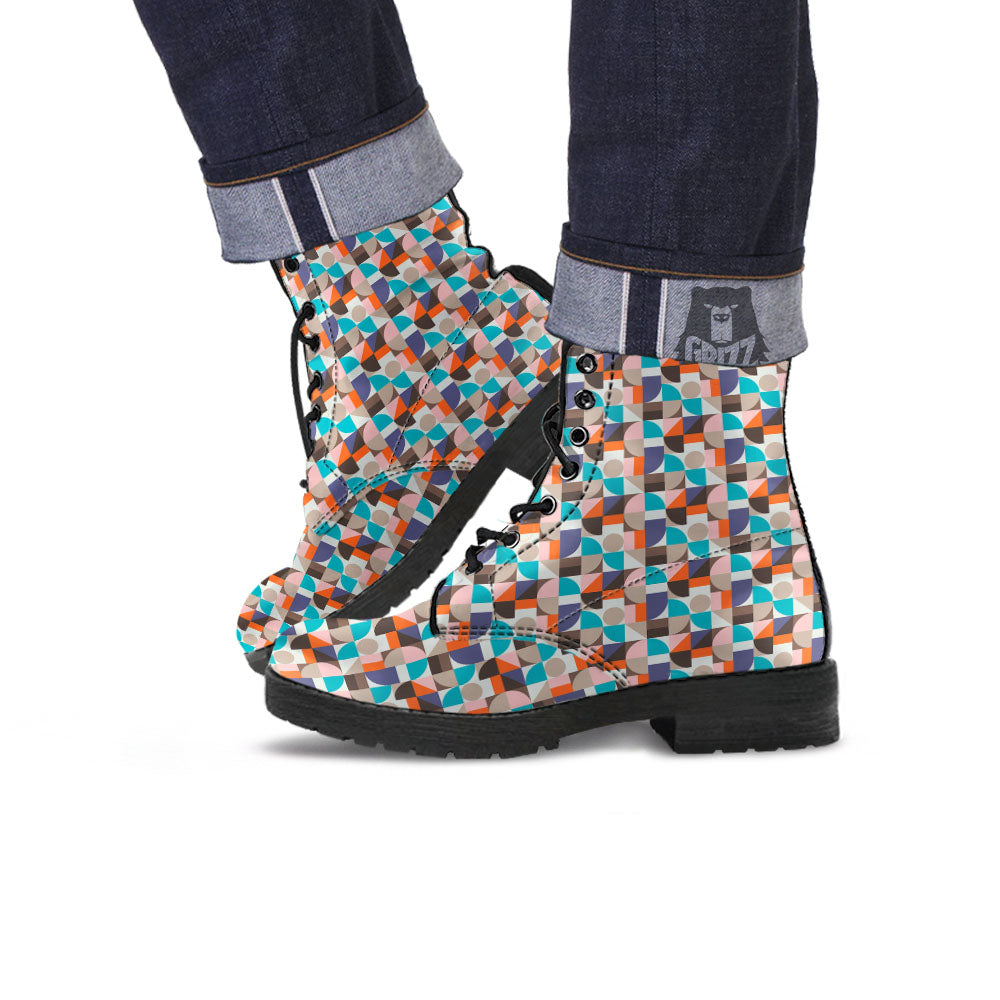 Geometric Shape Pastel Print Pattern Leather Boots-grizzshop