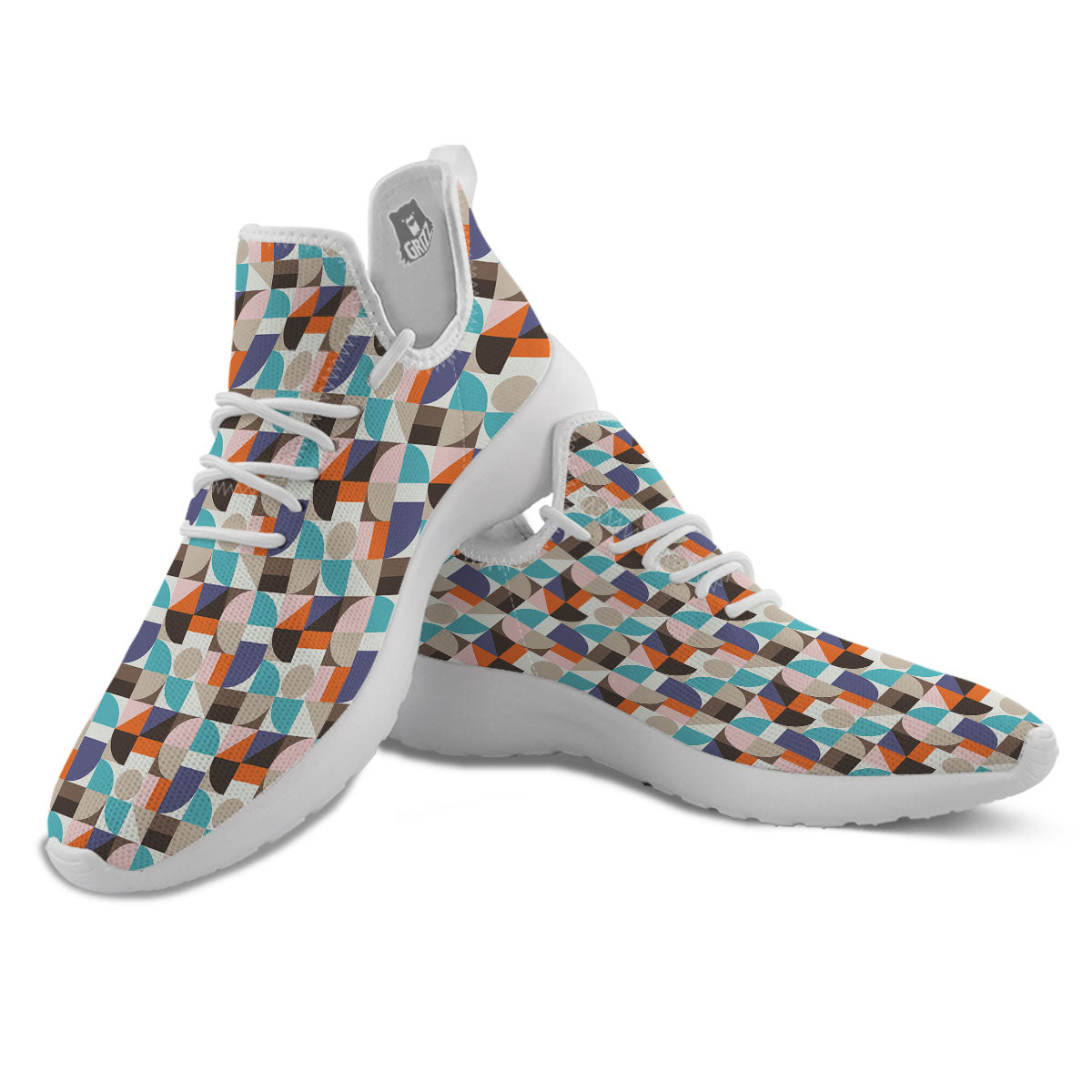 Geometric Shape Pastel Print Pattern White Athletic Shoes-grizzshop