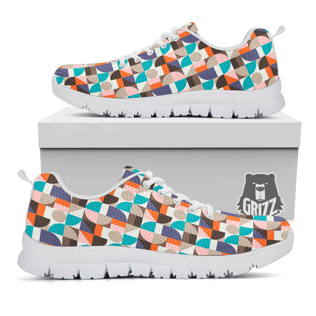 Geometric Shape Pastel Print Pattern White Sneaker-grizzshop