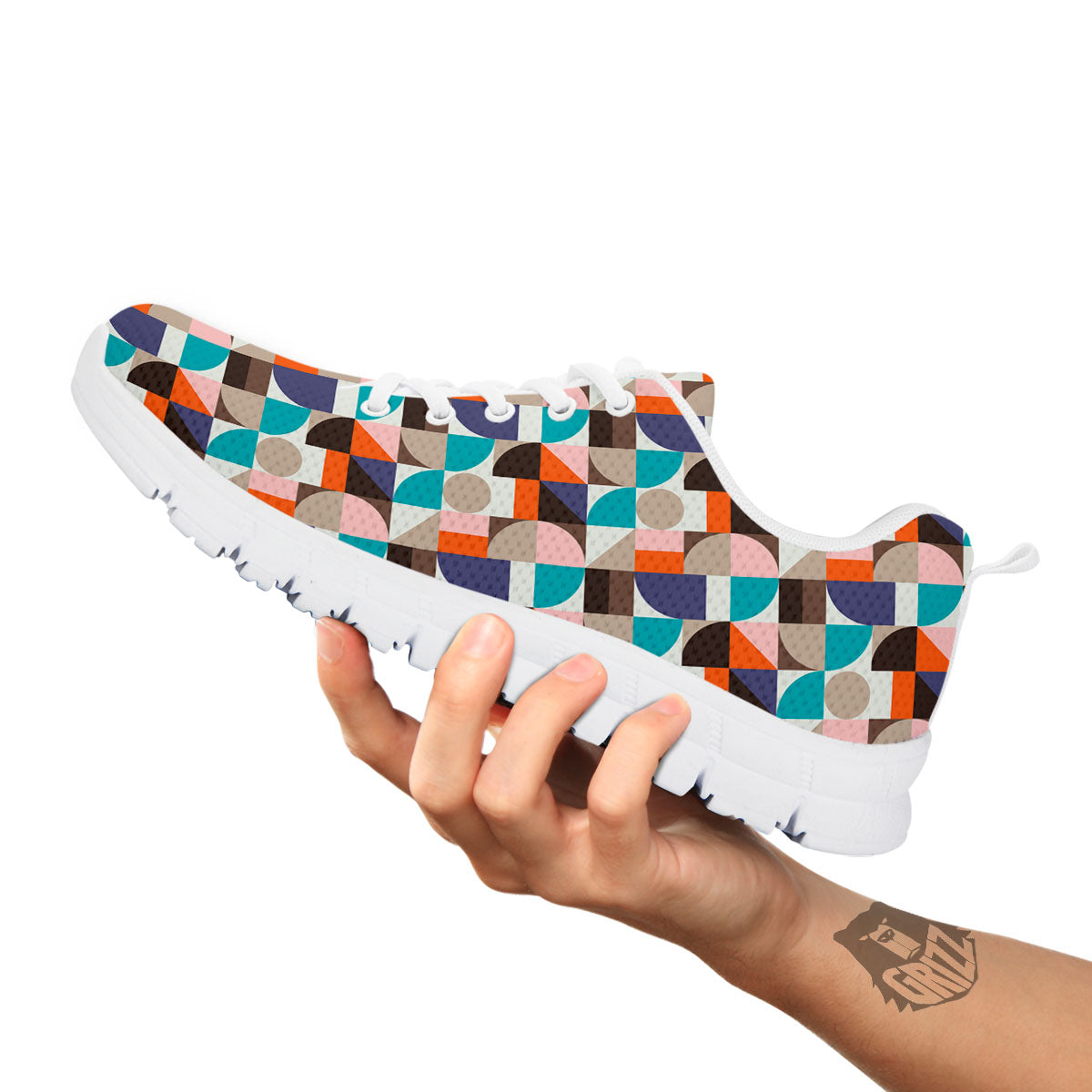 Geometric Shape Pastel Print Pattern White Sneaker-grizzshop