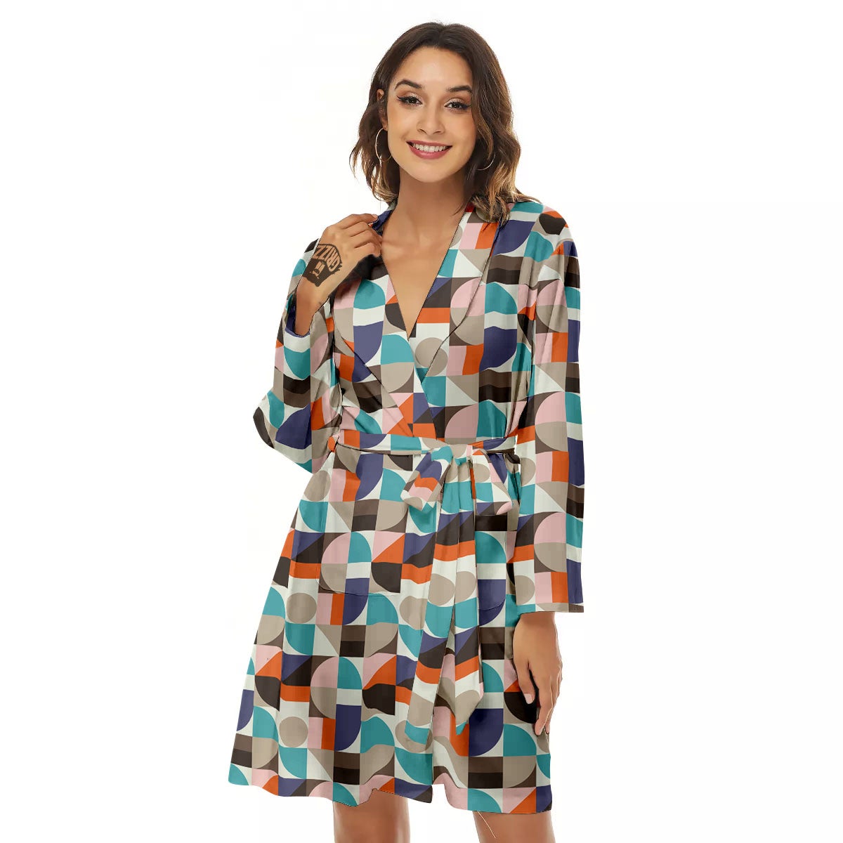 Geometric Shape Pastel Print Pattern Women's Robe-grizzshop
