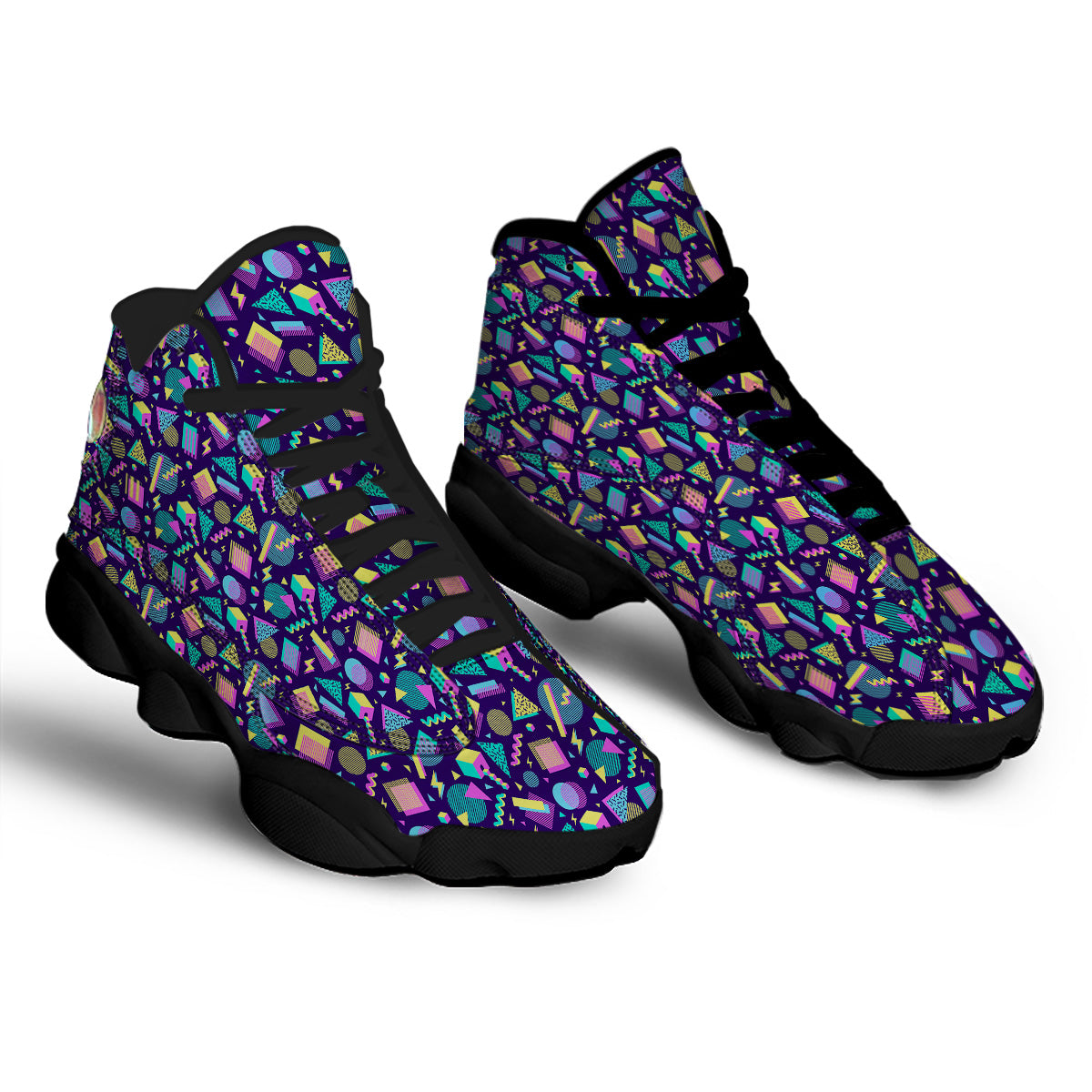 Geometric Shapes Neon Print Pattern Black Basketball Shoes-grizzshop