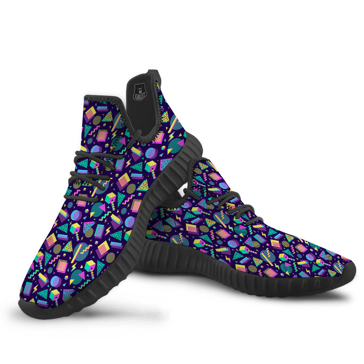 Geometric Shapes Neon Print Pattern Black Walking Shoes-grizzshop