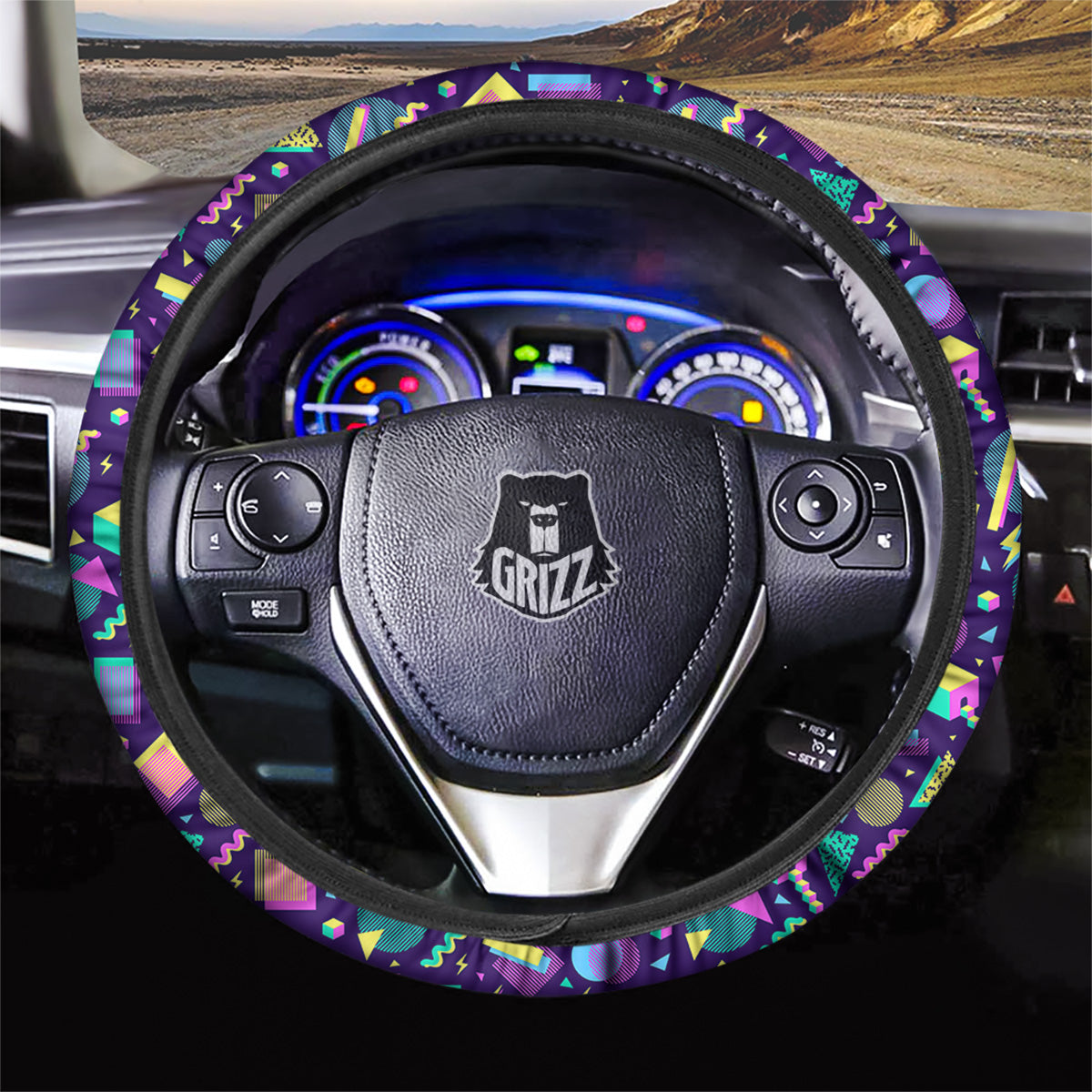 Geometric Shapes Neon Print Pattern Car Steering Wheel Cover-grizzshop