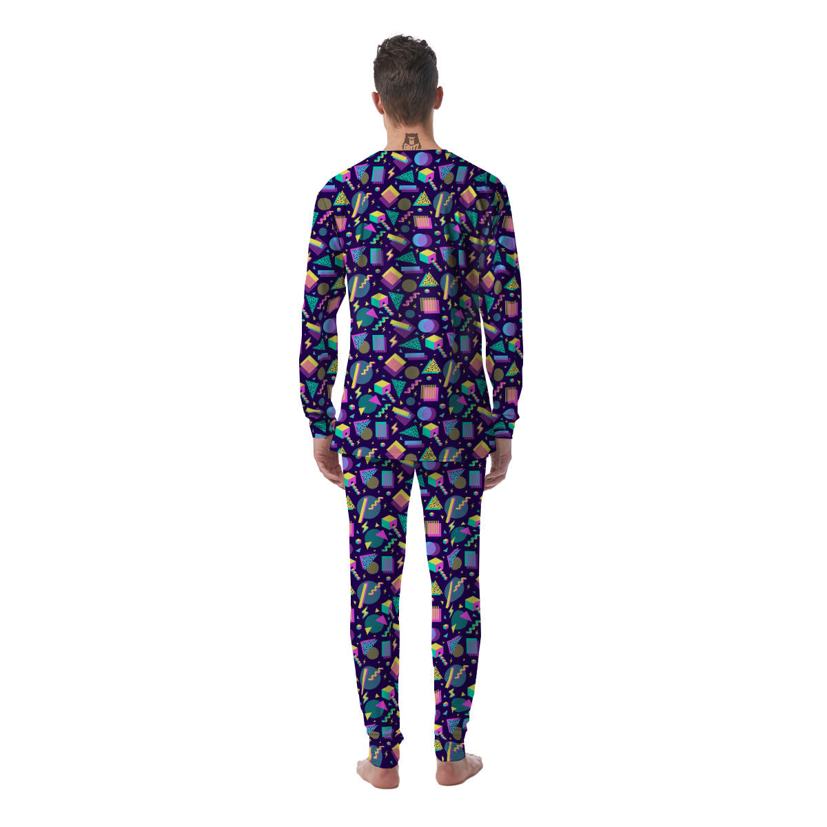 Geometric Shapes Neon Print Pattern Men's Pajamas-grizzshop